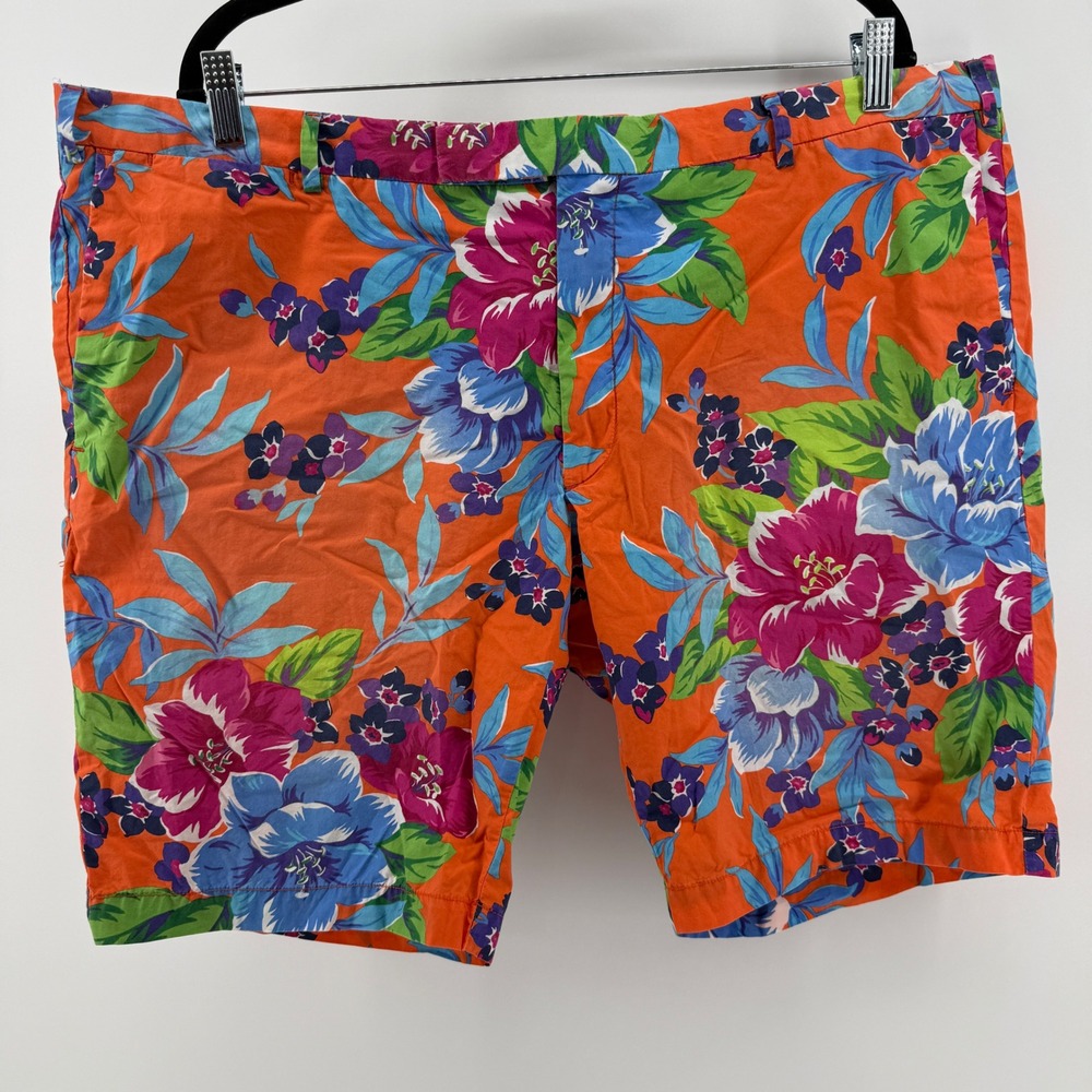 Polo Ralph Lauren Mens Floral Tropical Shorts Orange Blue Custom Fit Size 42
